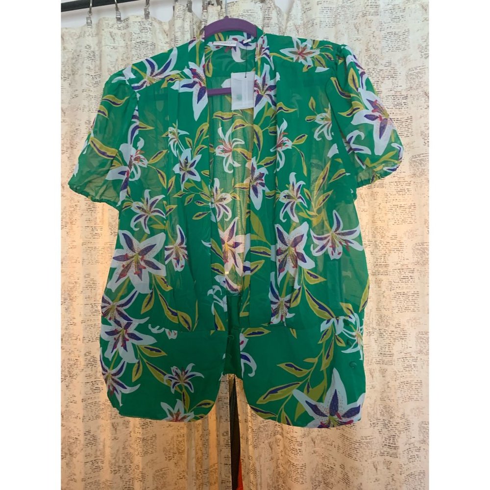 Green floral blouse